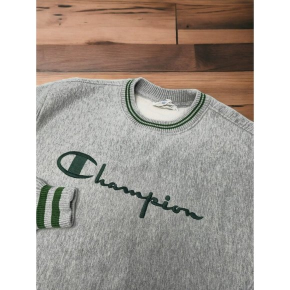 Champion‎ VTG Reverse Weave Crewneck Sweatshirt Gray Spellout Men's Small - Picture 1 of 10